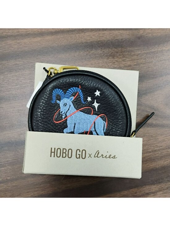Hobo Go Handbags - Hobo Go X Aries Black Leather Round Zip Pouch Coin Purse Blue Zodiac Goat NEW